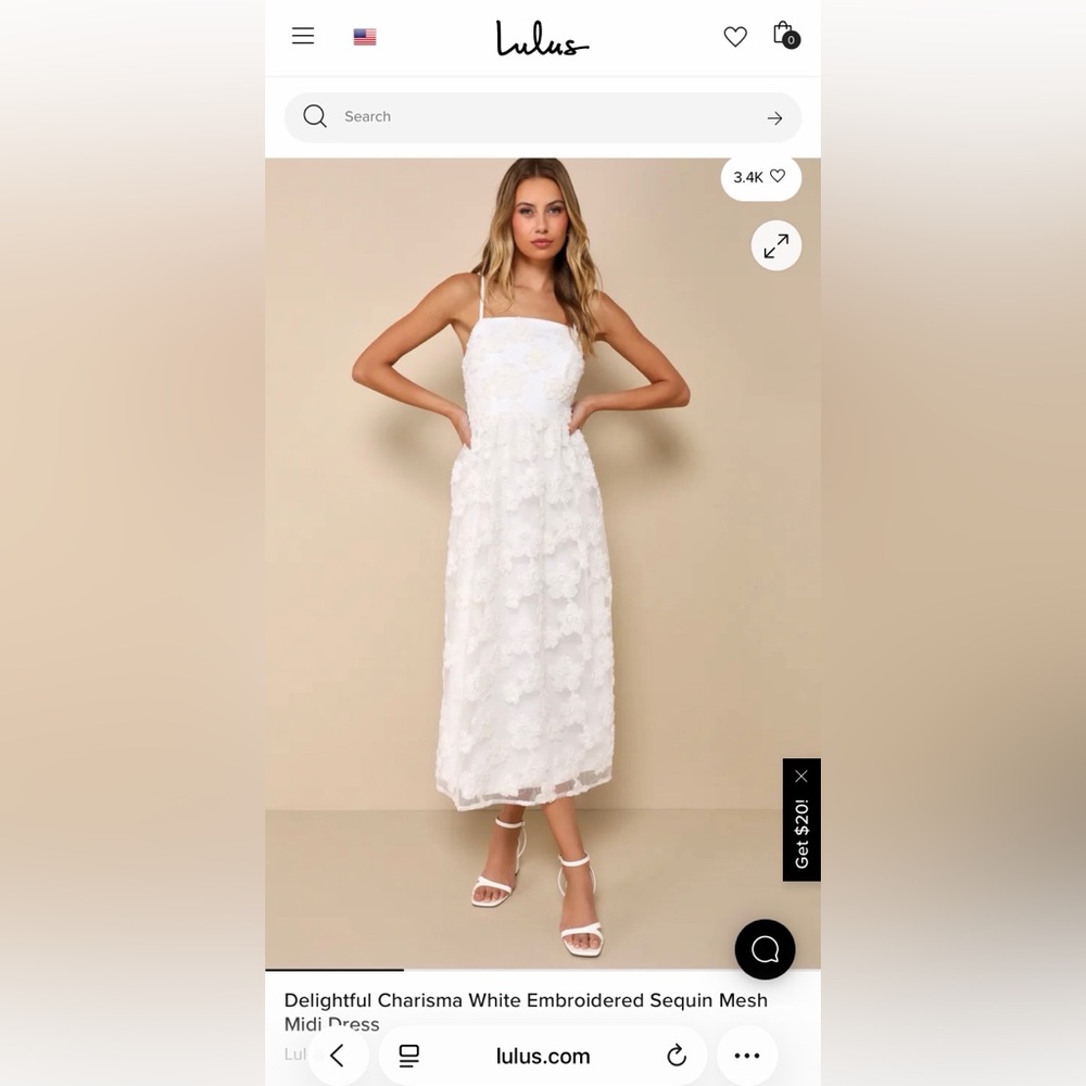 Lulu’s White Embroidered Sequin Mesh Midi Dress
